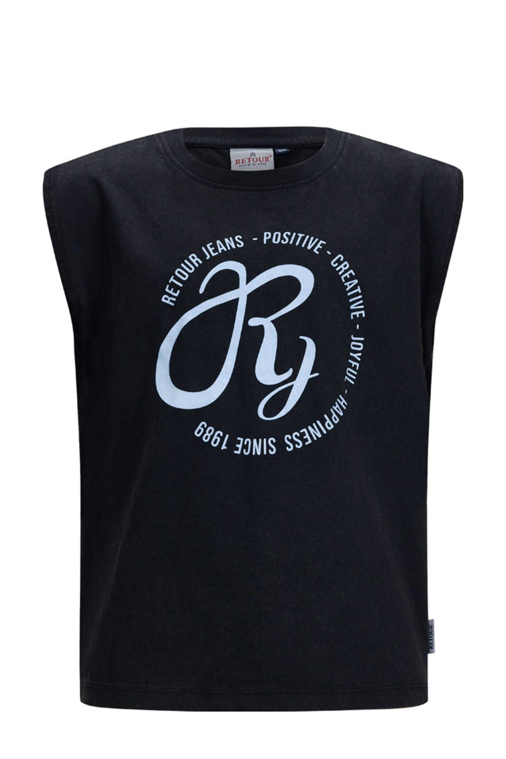 Zwarte meisjes Retour Jeans T-shirt van katoen met printopdruk en ronde hals