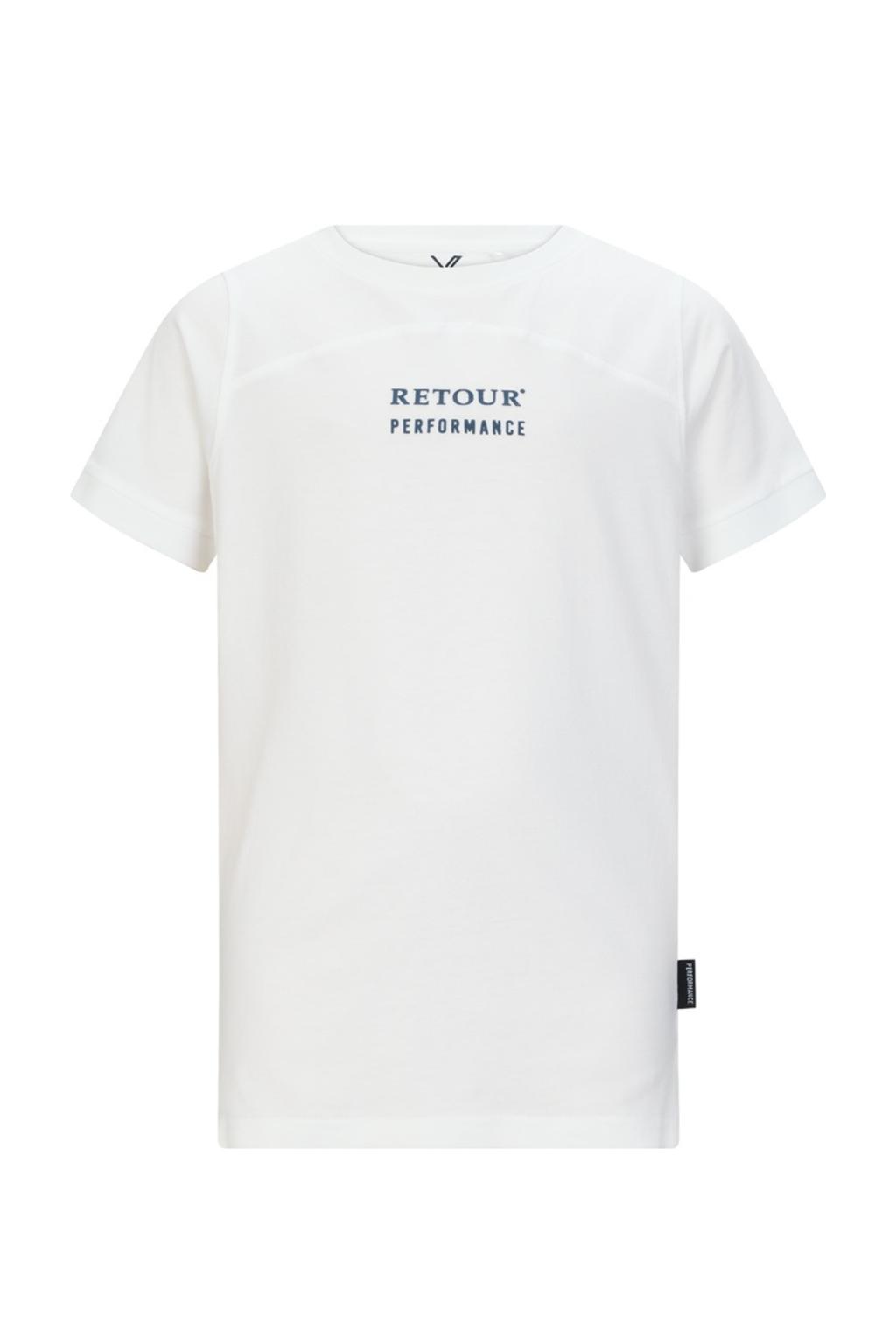 Witte jongens Retour Performance T-shirt van katoen met tekst print, korte mouwen en ronde hals
