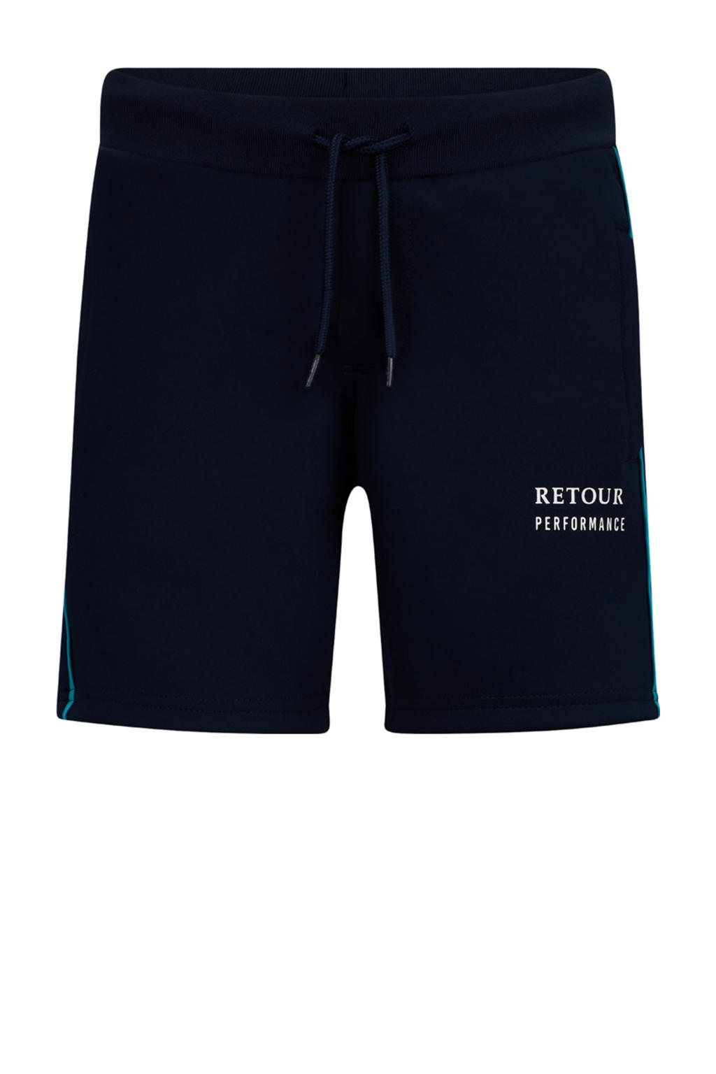 Donkerblauwe jongens Retour Performance regular sweatshort met elastische tailleband met koord en effen