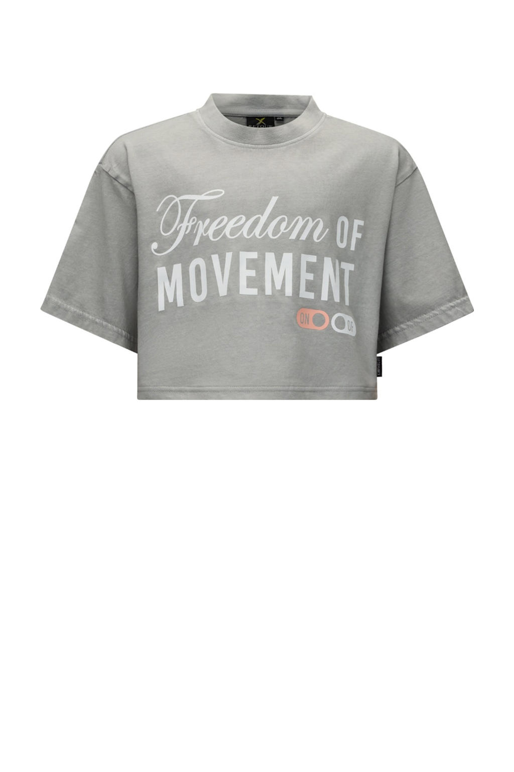 Grijze meisjes Retour Performance T-shirt van katoen met printopdruk, korte mouwen en ronde hals