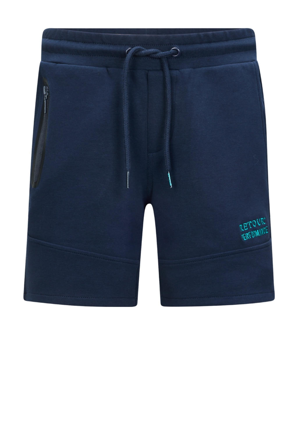 Donkerblauwe jongens Retour Performance regular sweatshort met elastische tailleband met koord en effen