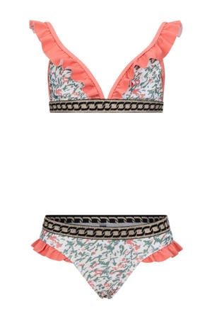 triangel bikini koraaloranje/groen/wit