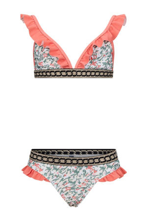triangel bikini koraaloranje/groen/wit