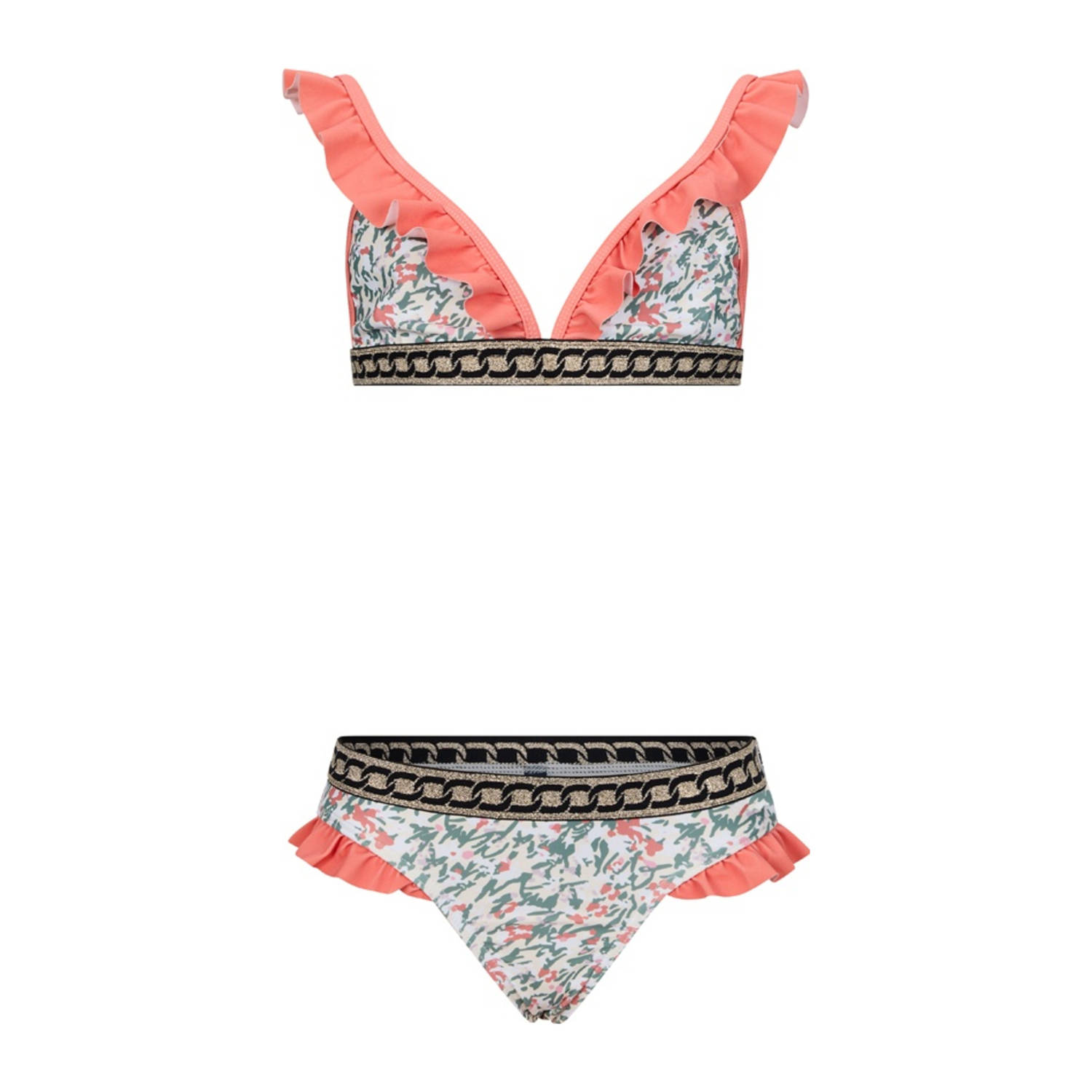 Retour Jeans triangel bikini koraaloranje groen wit
