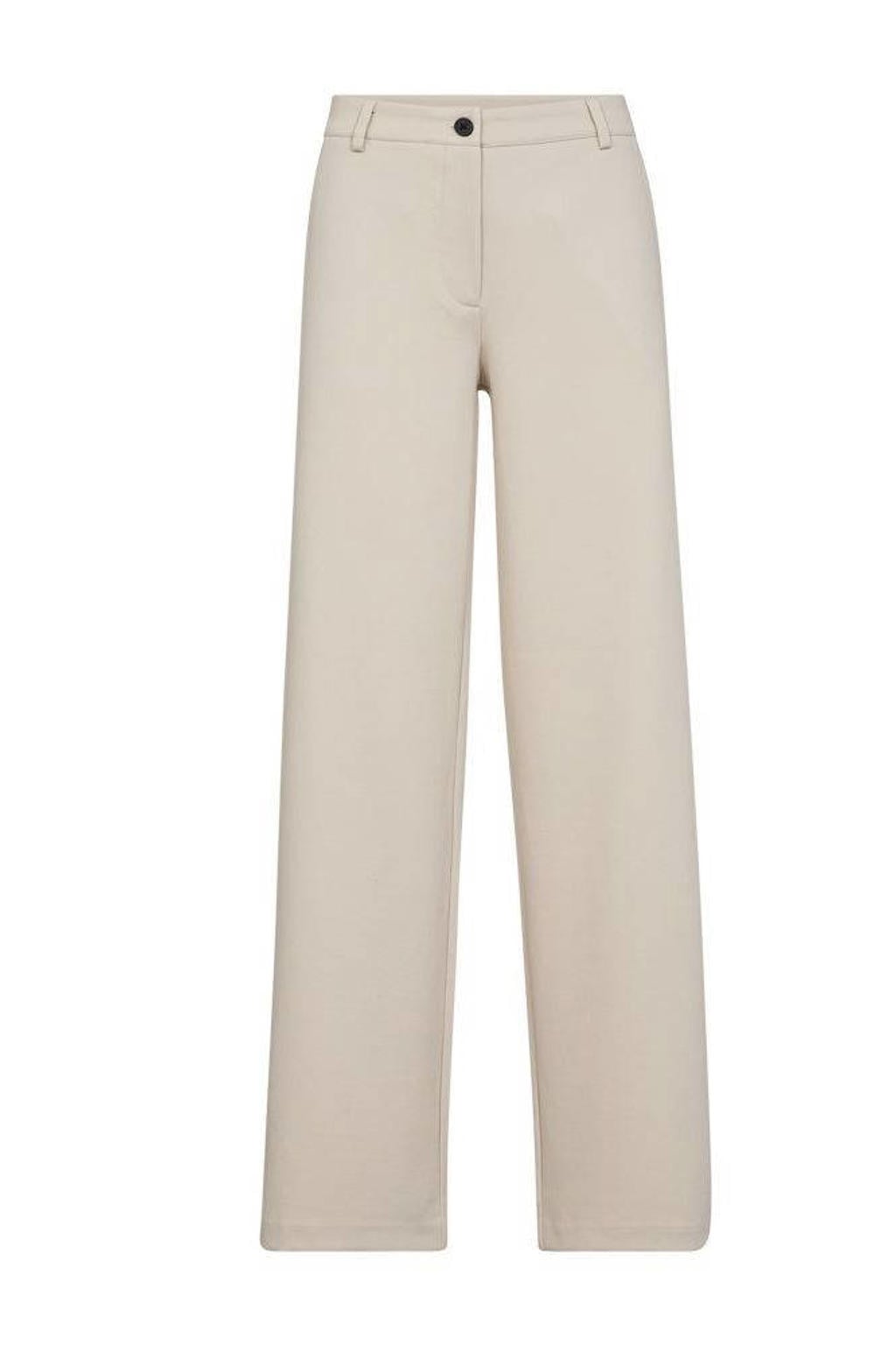 Crème dames FREEQUENT regular waist pantalon crème van polyester met rits- en knoopsluiting en effen