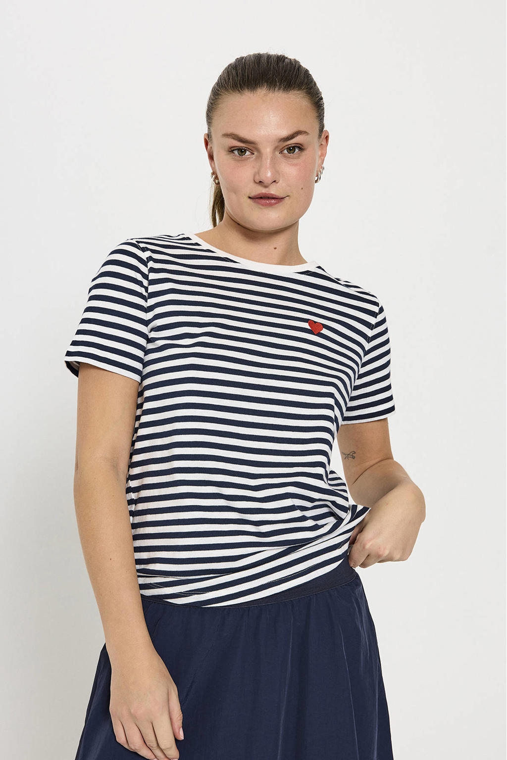 Compatibel met Mantis - heren en dames retro strepen T-shirt in marine