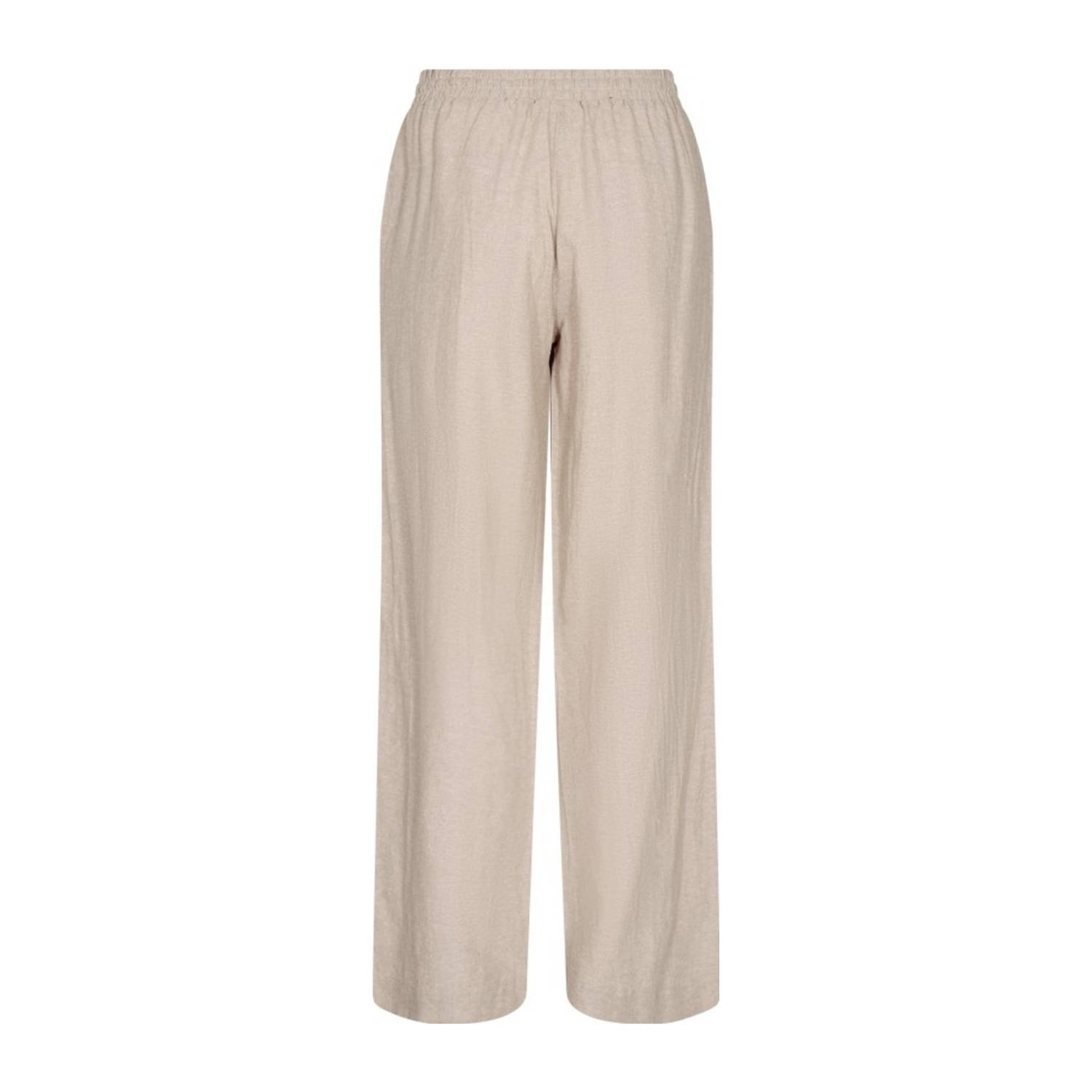 FREEQUENT linnen wide leg regular waist broek zand