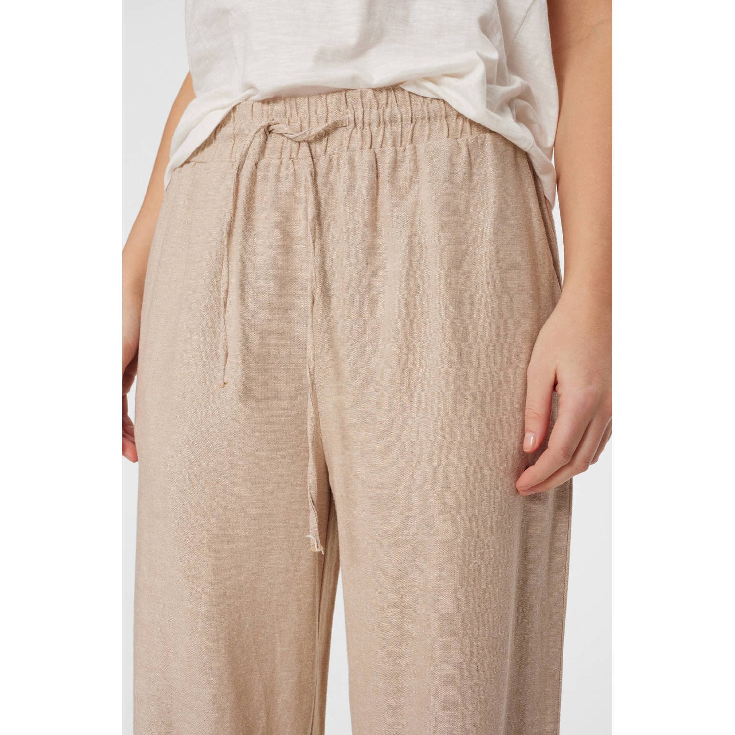 FREEQUENT linnen wide leg regular waist broek zand