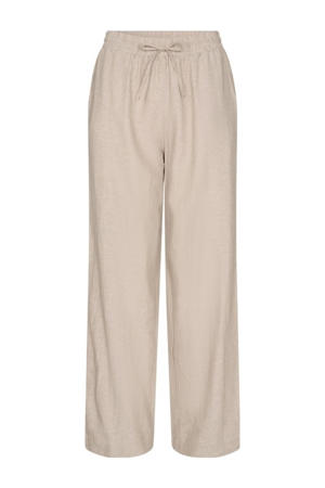 linnen wide leg regular waist broek zand