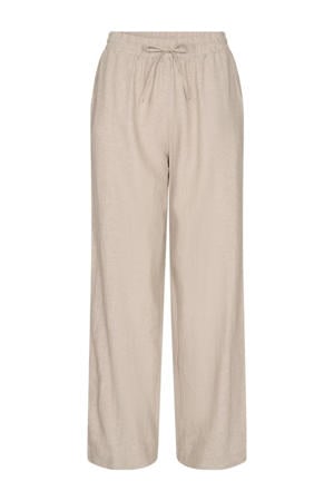 linnen wide leg regular waist broek zand