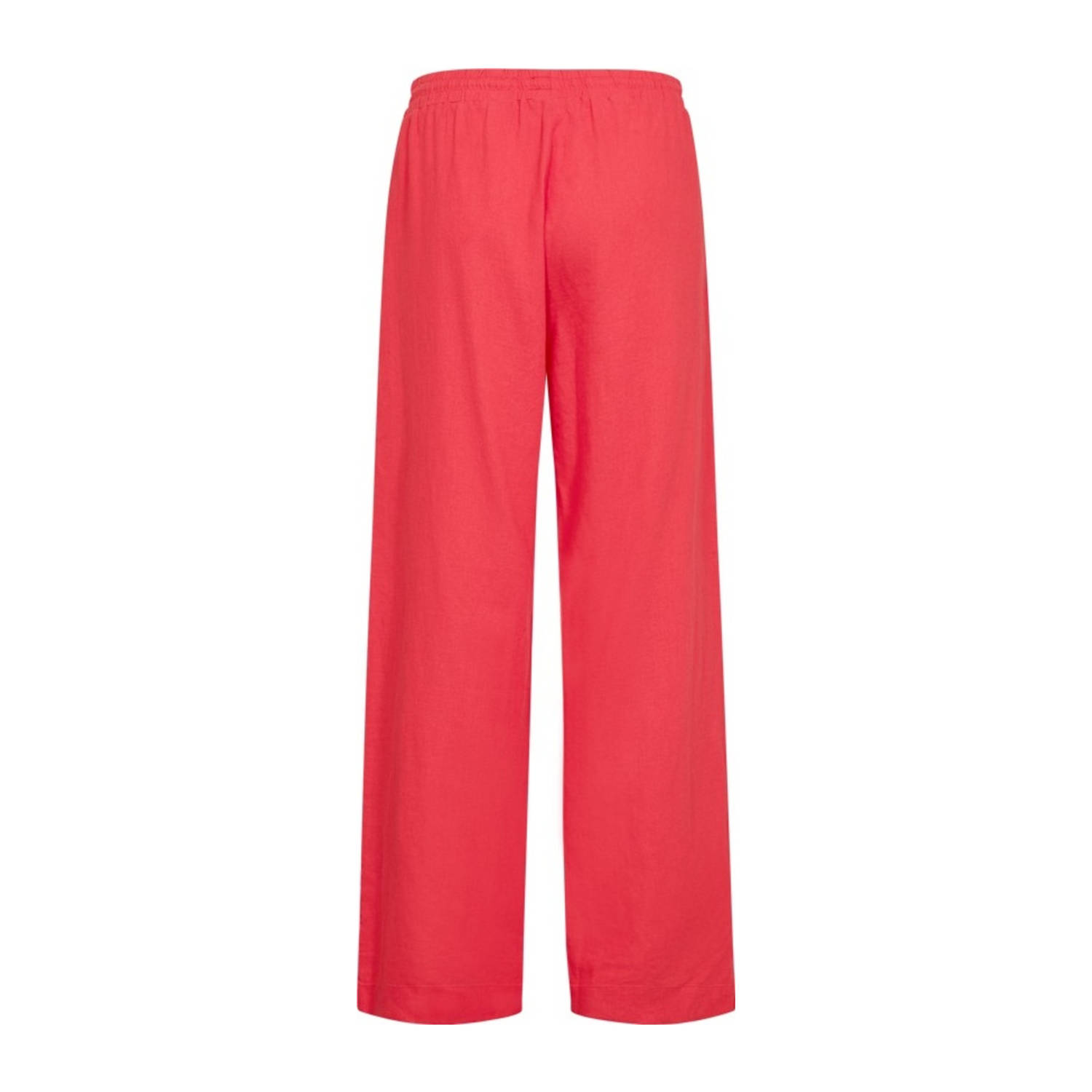 FREEQUENT linnen wide leg regular waist broek koraalrood