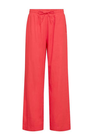 linnen wide leg regular waist broek koraalrood