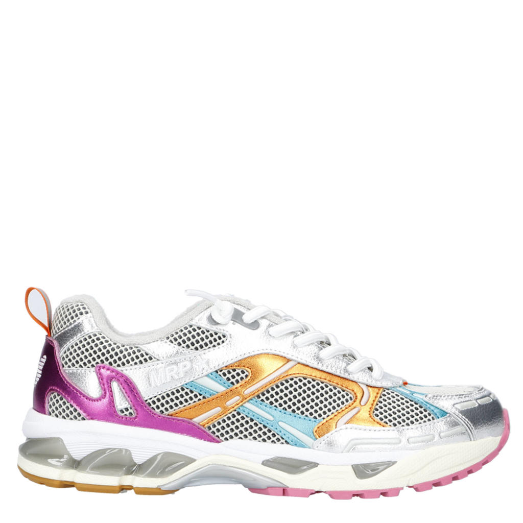 Wit, roze en oranje dames MRP sneakers van leer, imitatieleer en textiel met veters
