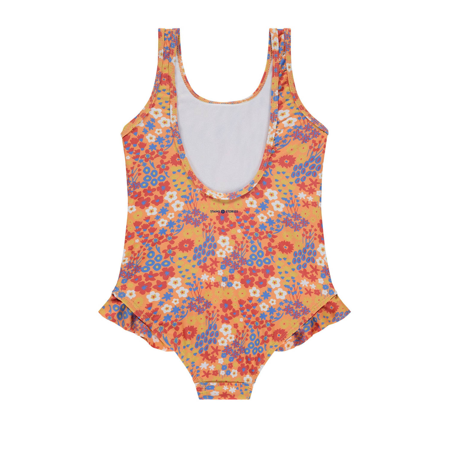 Stains&Stories badpak met ruches oranje blauw rood
