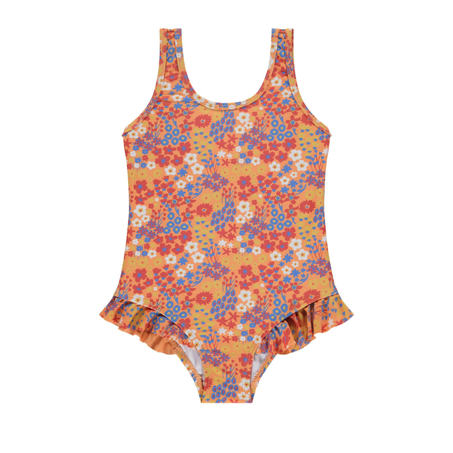 Stains&Stories badpak met ruches oranje blauw rood