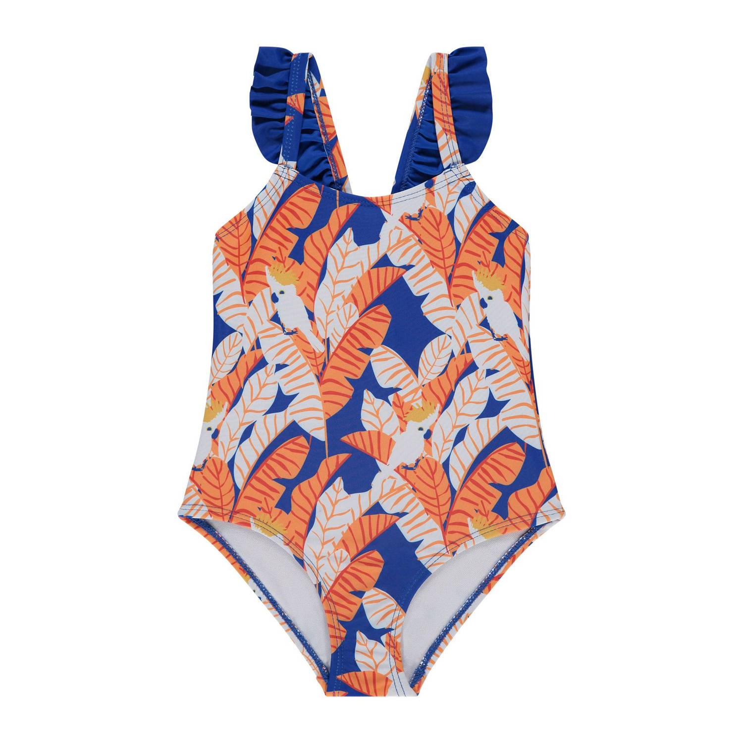 Stains&Stories badpak met ruches blauw oranje wit