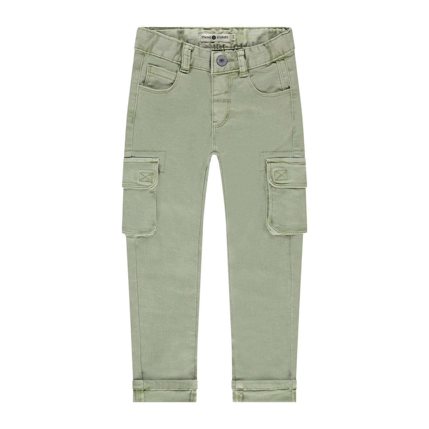 Stains&Stories regular cargo broek groen