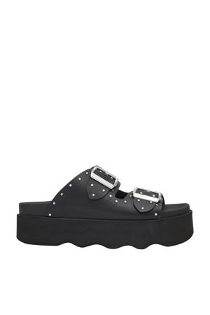   leren slippers met studs zwart
