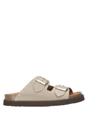 Beatriz  leren slippers taupe