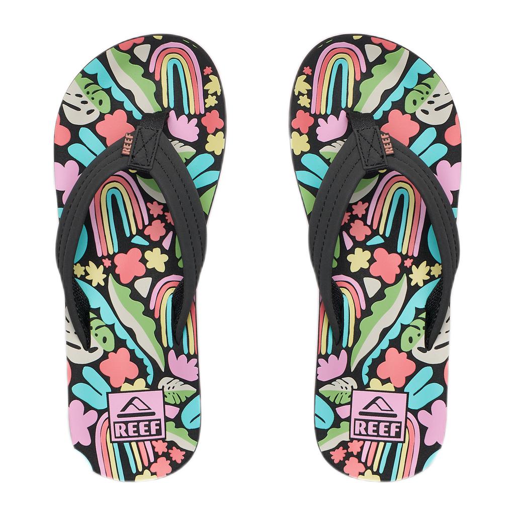 Zwart en multikleurige meisjes Reef Kids Ahi teenslippers van rubber