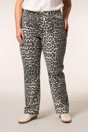 straight leg jeans met panterprint bruin