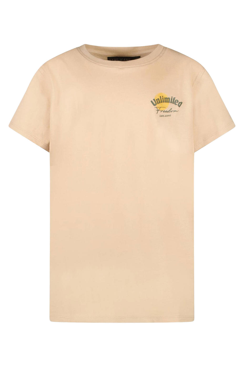 Beige, olijfgroen en gele jongens Cars T-shirt van katoen met backprint, korte mouwen en ronde hals