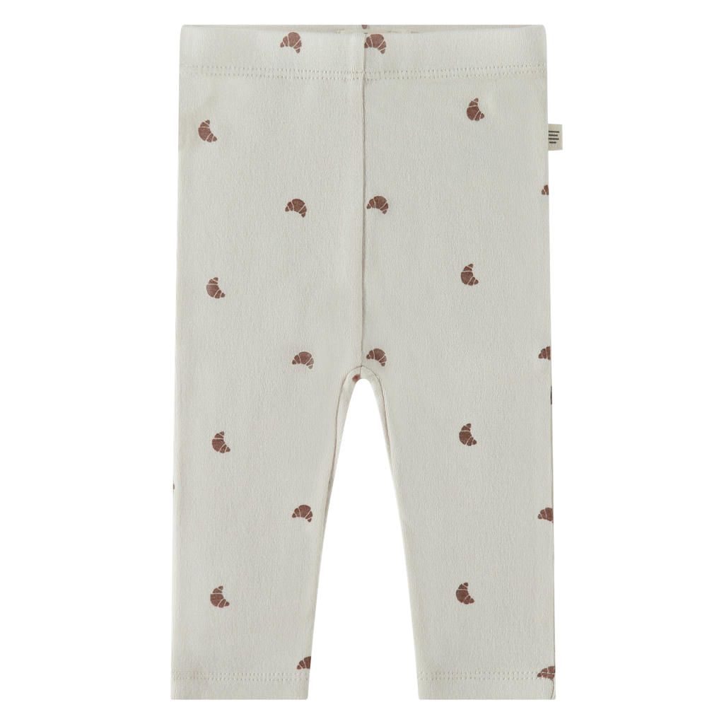 Ecru en bruine jongens A Tiny Story regular babybroek van stretchkatoen met elastische tailleband