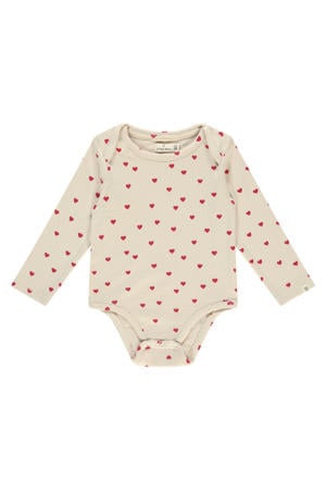 romper met hartjesprint ecru/rood