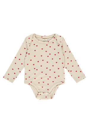 romper met hartjesprint ecru/rood