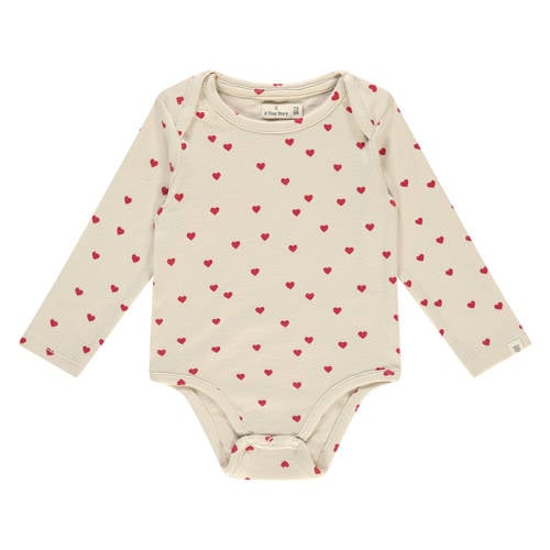 A Tiny Story romper met hartjesprint ecru/rood afbeelding