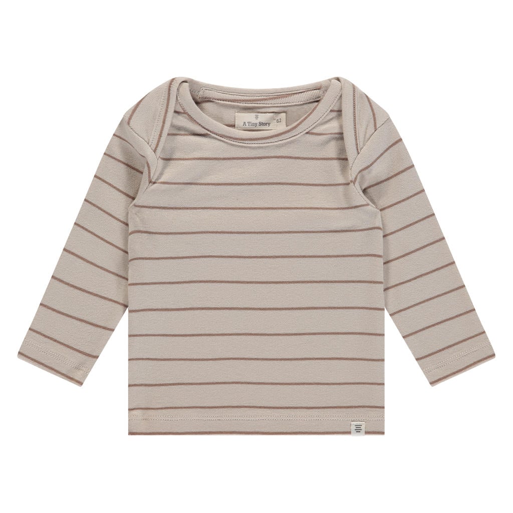 Ecru en bruine jongens en meisjes A Tiny Story longsleeve van stretchkatoen met strepenprint, lange mouwen en ronde hals