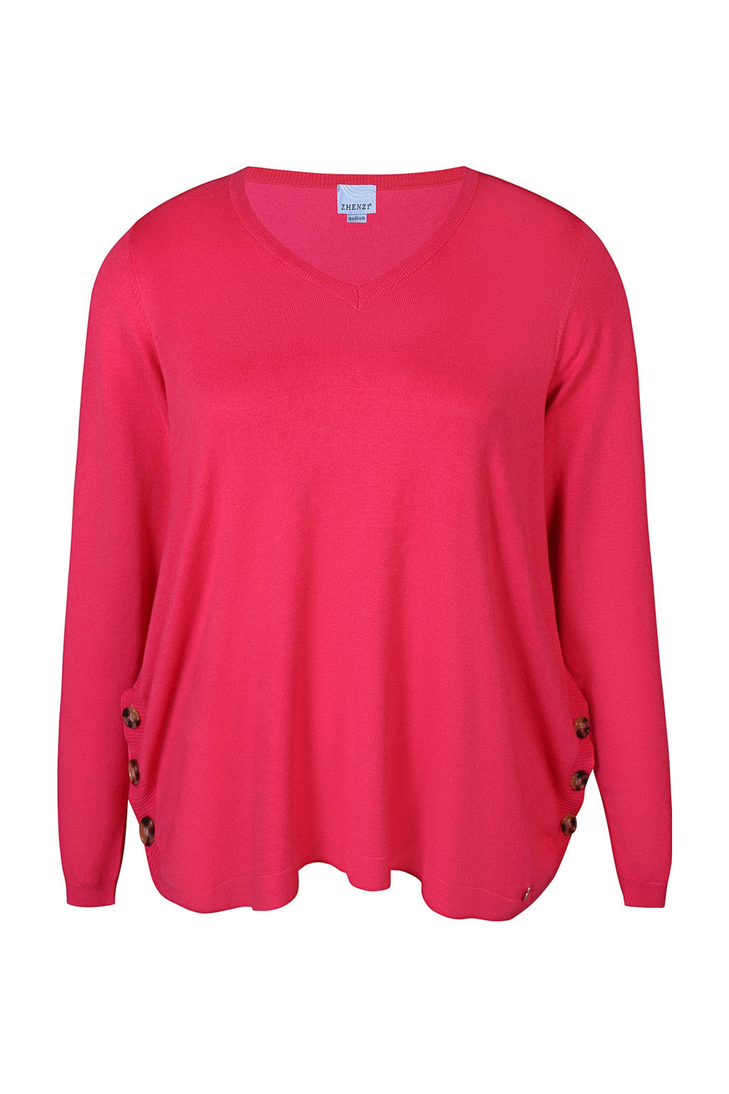 Roze dames Zhenzi pullover van viscose met effen, lange mouwen en V-hals