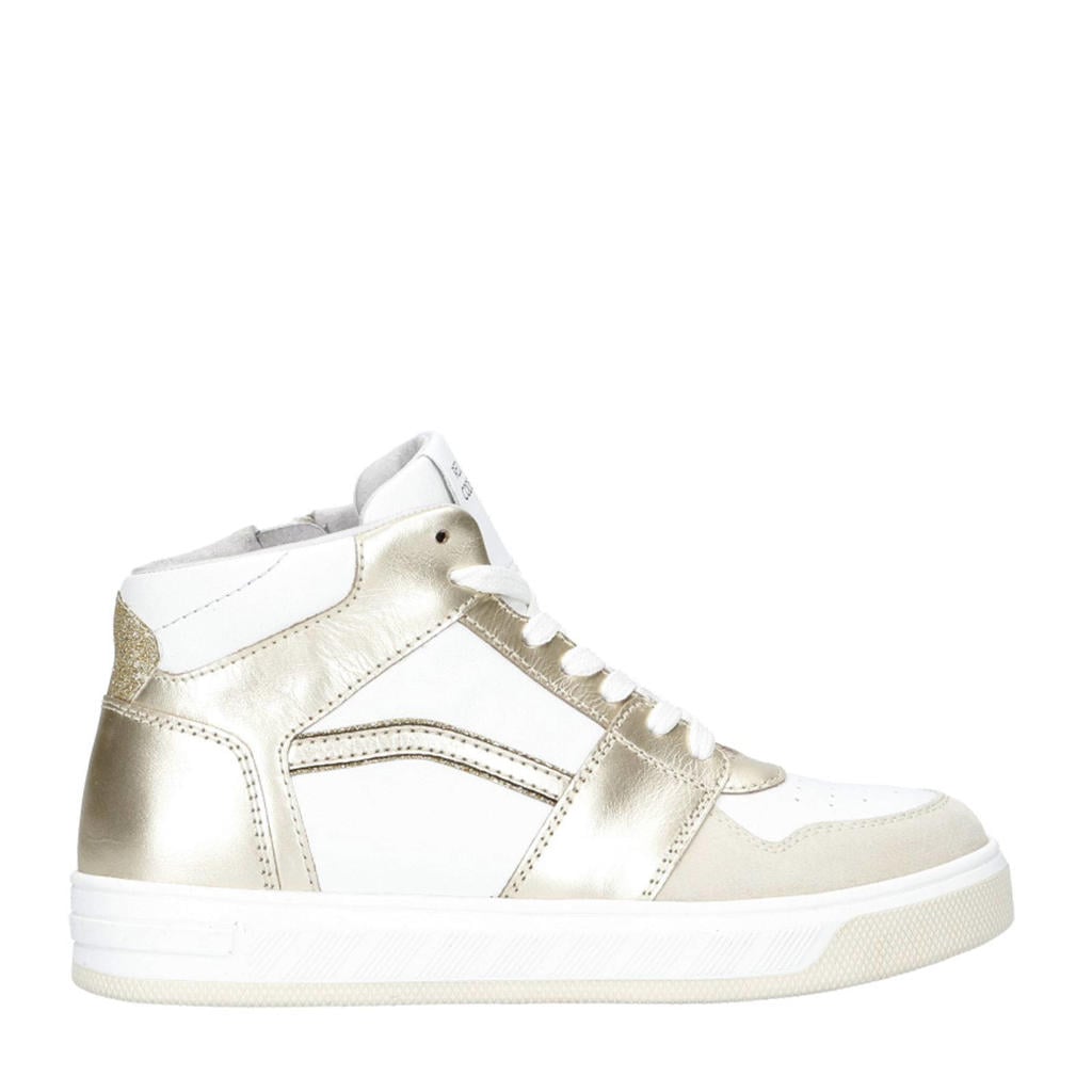 Wit en gouden meisjes Red Code leren sneakers met rits- en vetersluiting