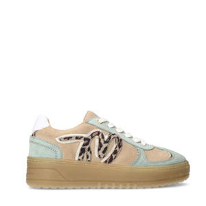 suède sneakers beige/lichtgroen