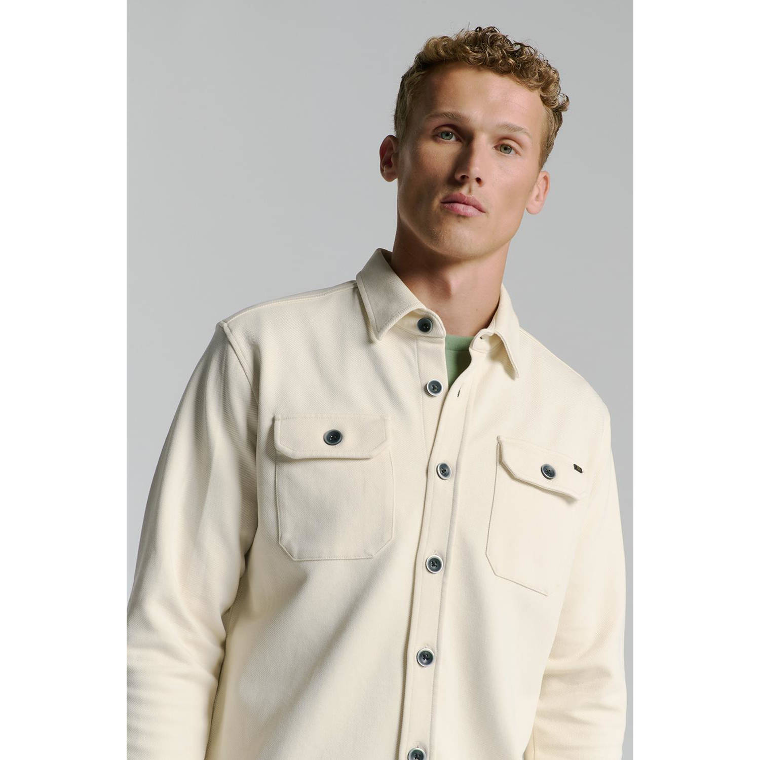 No Excess Knoopsluiting Overshirt Sweatshirt White Heren