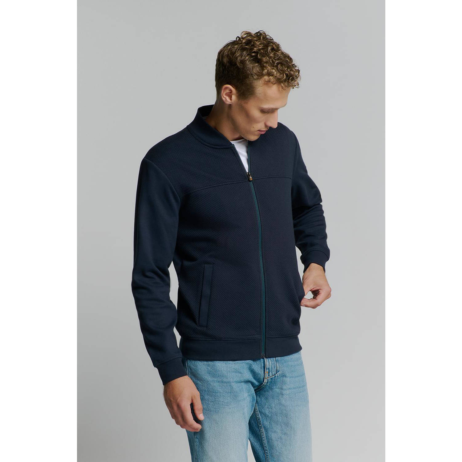 No Excess sweatvest met textuur donkerblauw