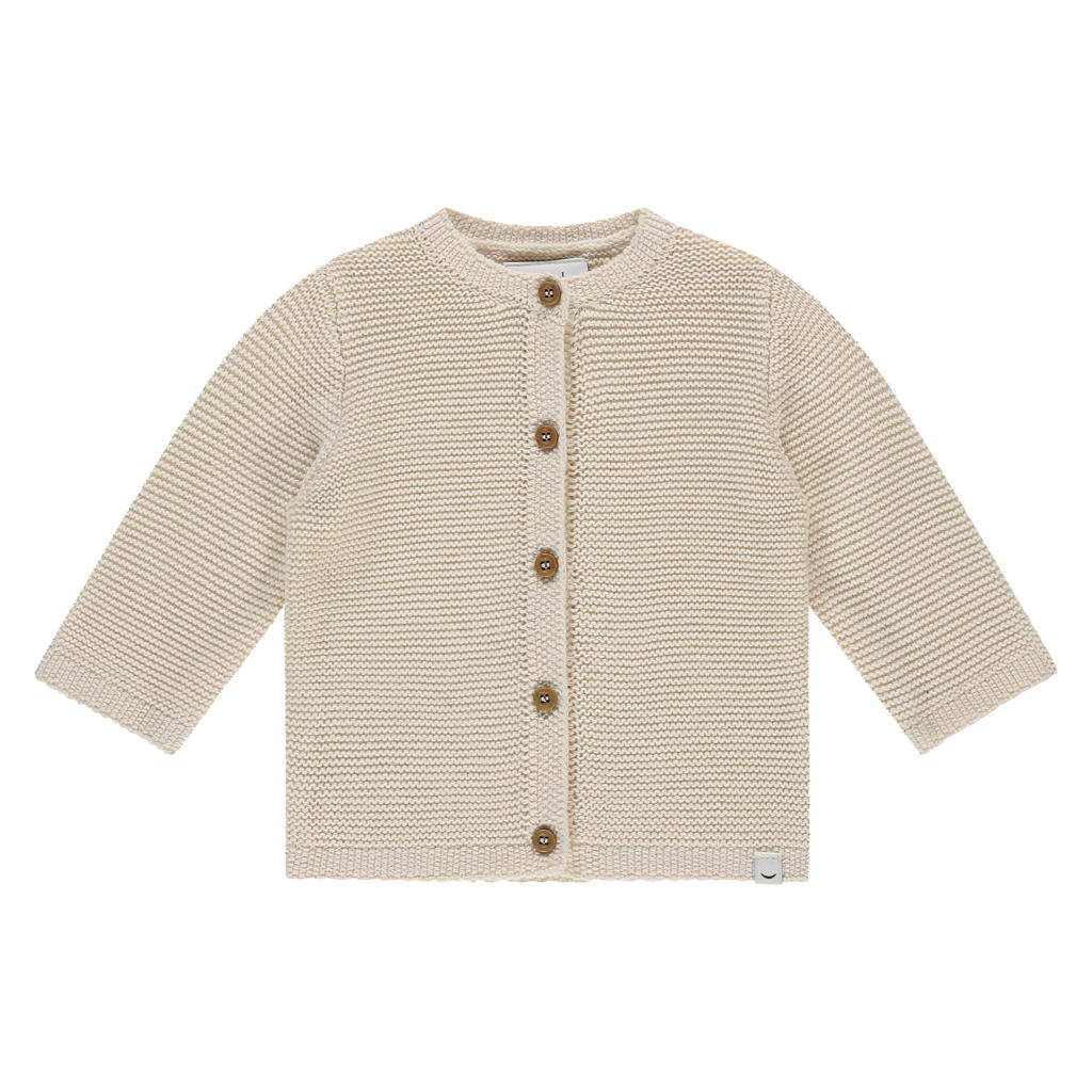 Ecru jongens en meisjes Babyface vest grof gebreid van katoen met effen, lange mouwen en knoopsluiting