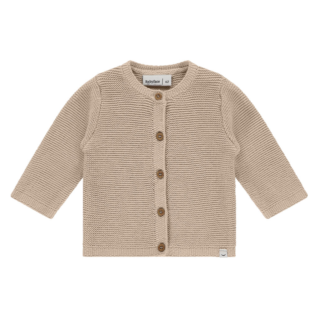 Beige jongens en meisjes Babyface vest grof gebreid van katoen met effen, lange mouwen en knoopsluiting