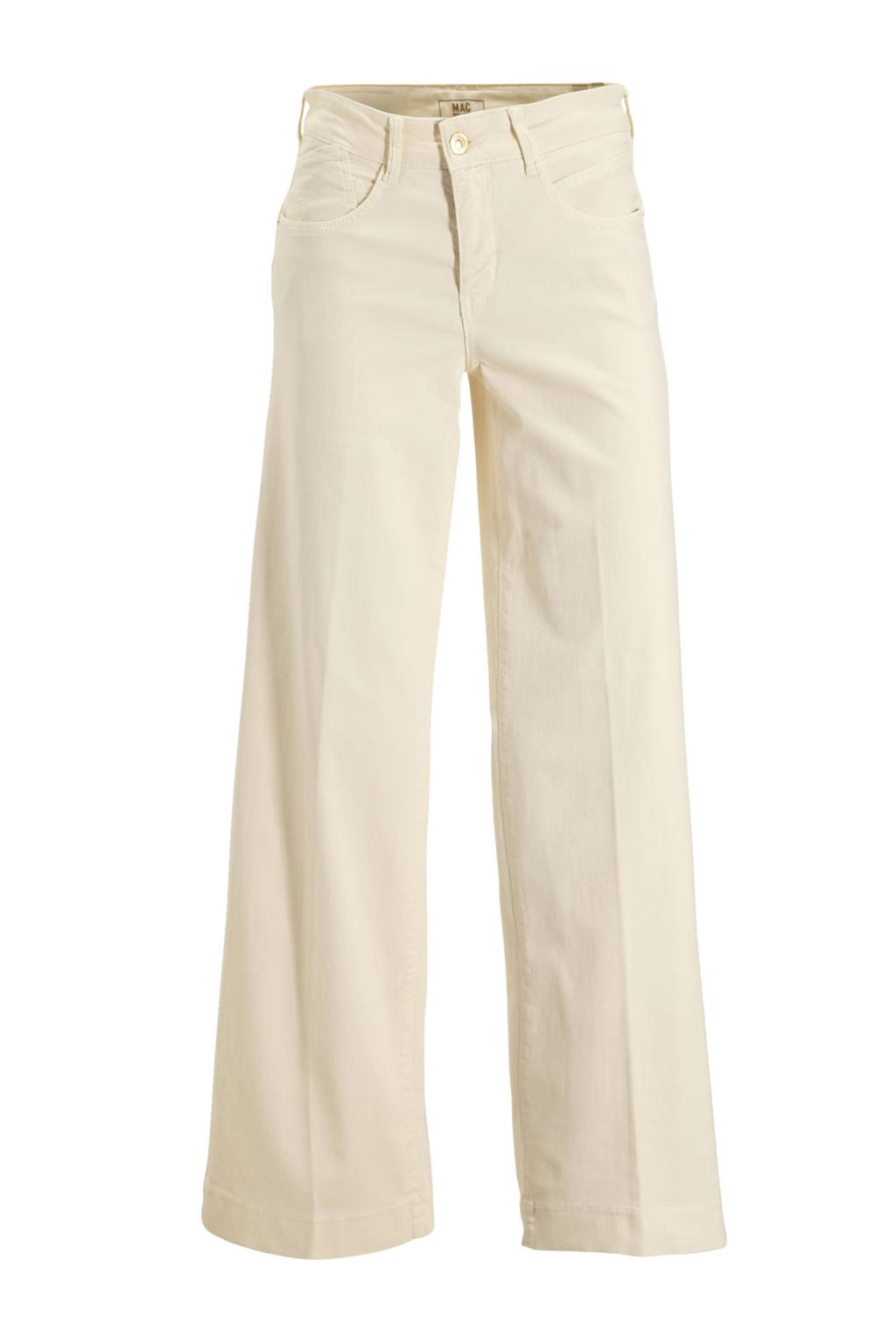 Ecru dames MAC high waist wide leg jeans van denim met rits- en knoopsluiting en effen