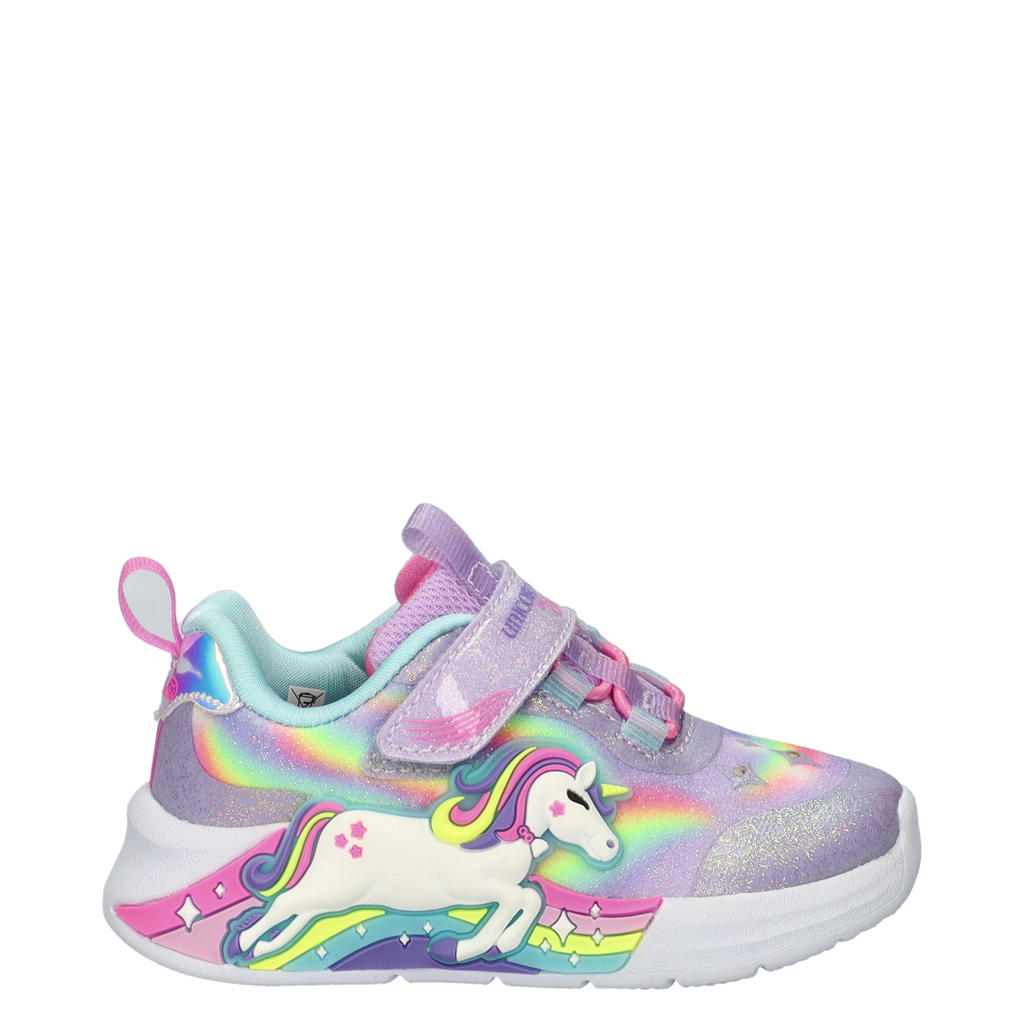 Lilakleurige meisjes Skechers Unicorn Chaser sneakers van nylon met klittenband