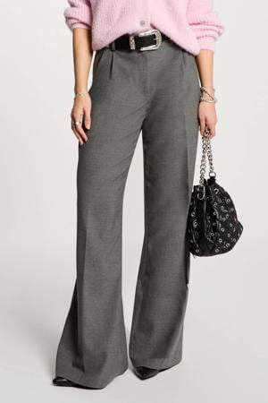 wide leg regular waist pantalon grijs