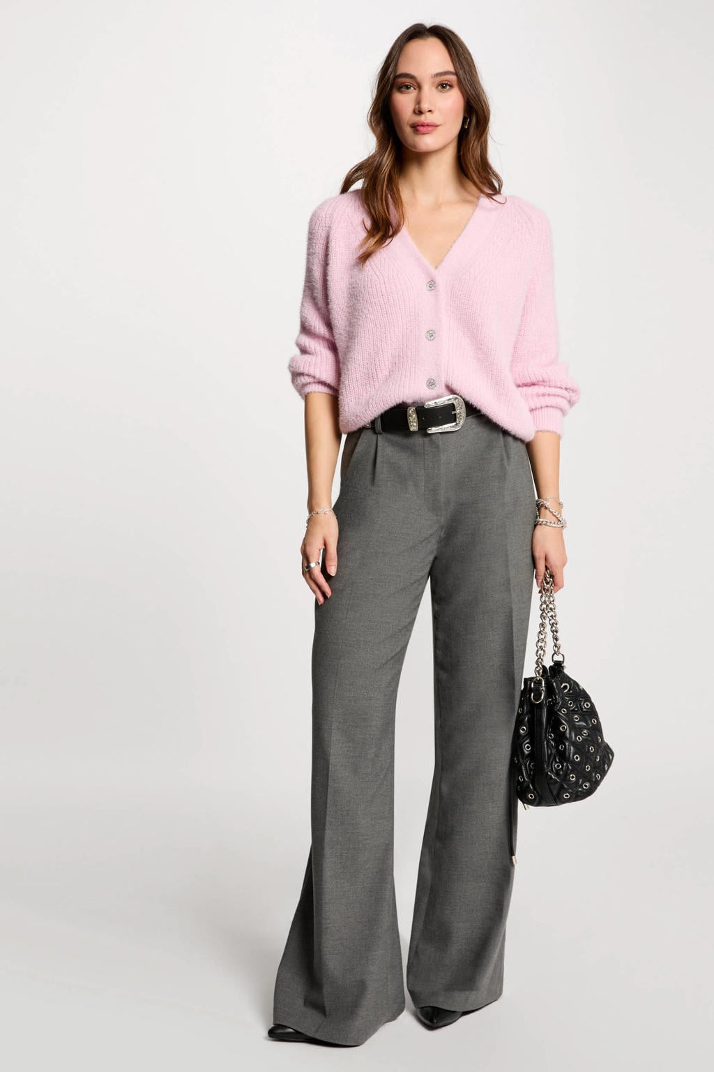 Grijze dames Morgan wide leg regular waist pantalon van viscose
