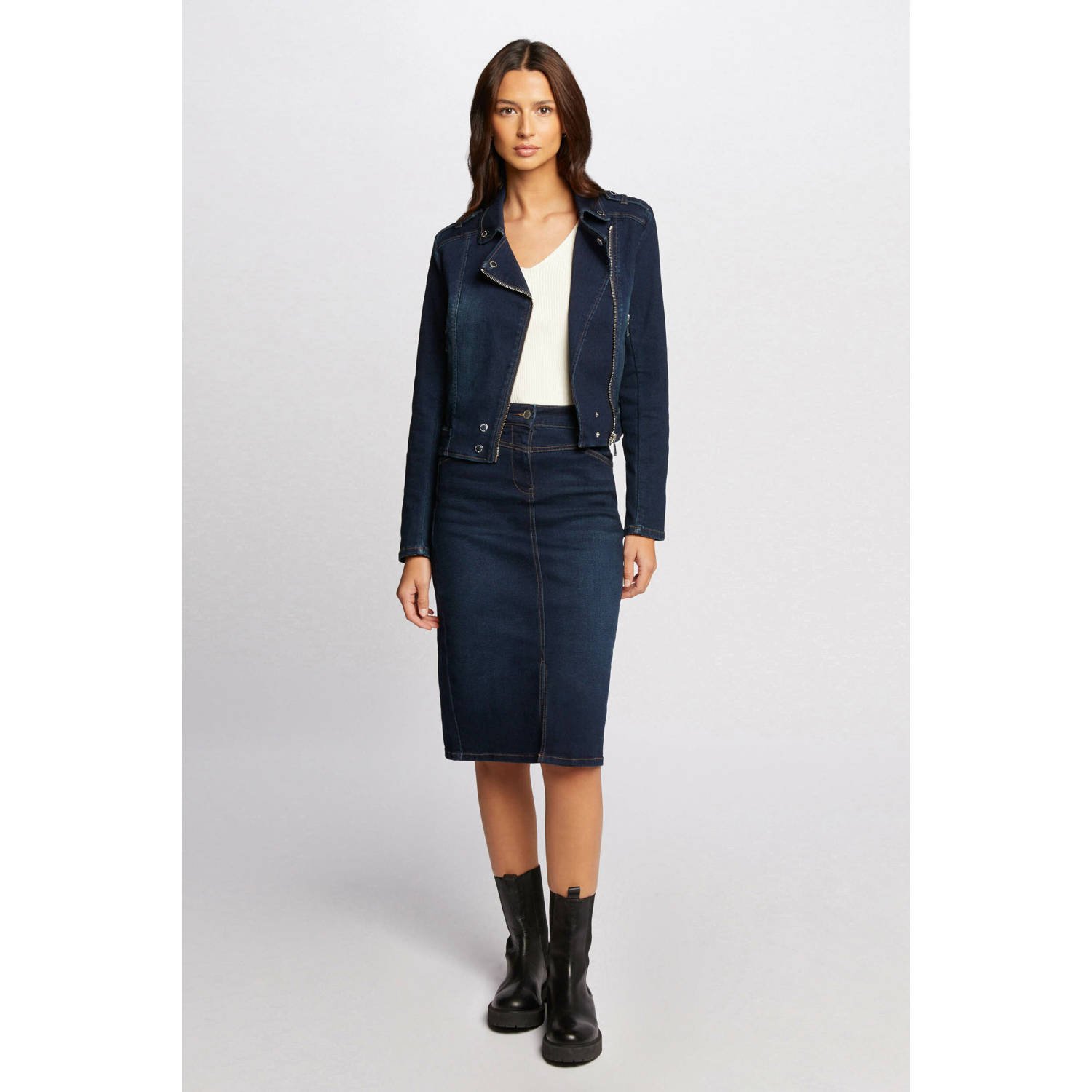 Morgan kokerrok dark blue denim