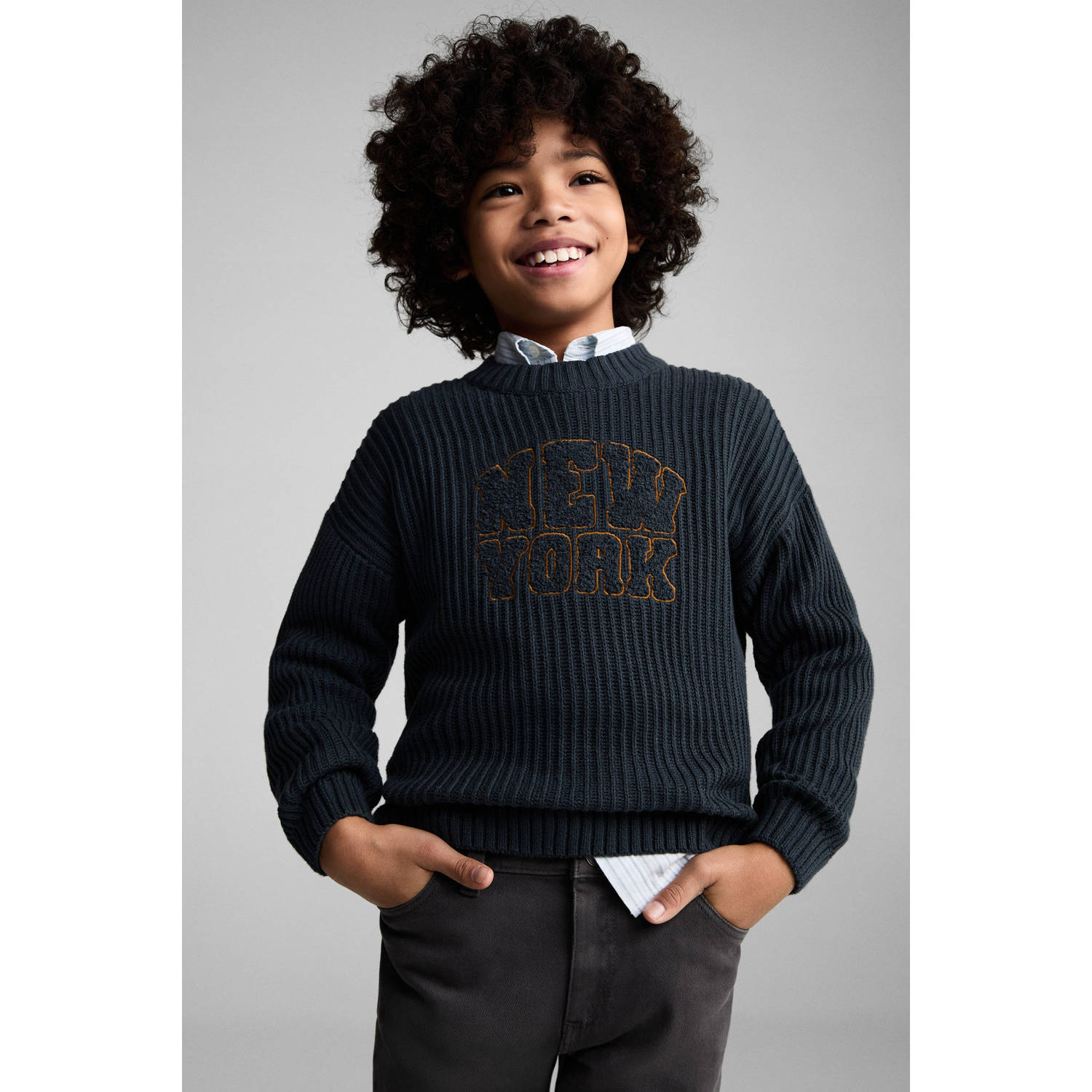 Mango Kids straight casual broek antraciet