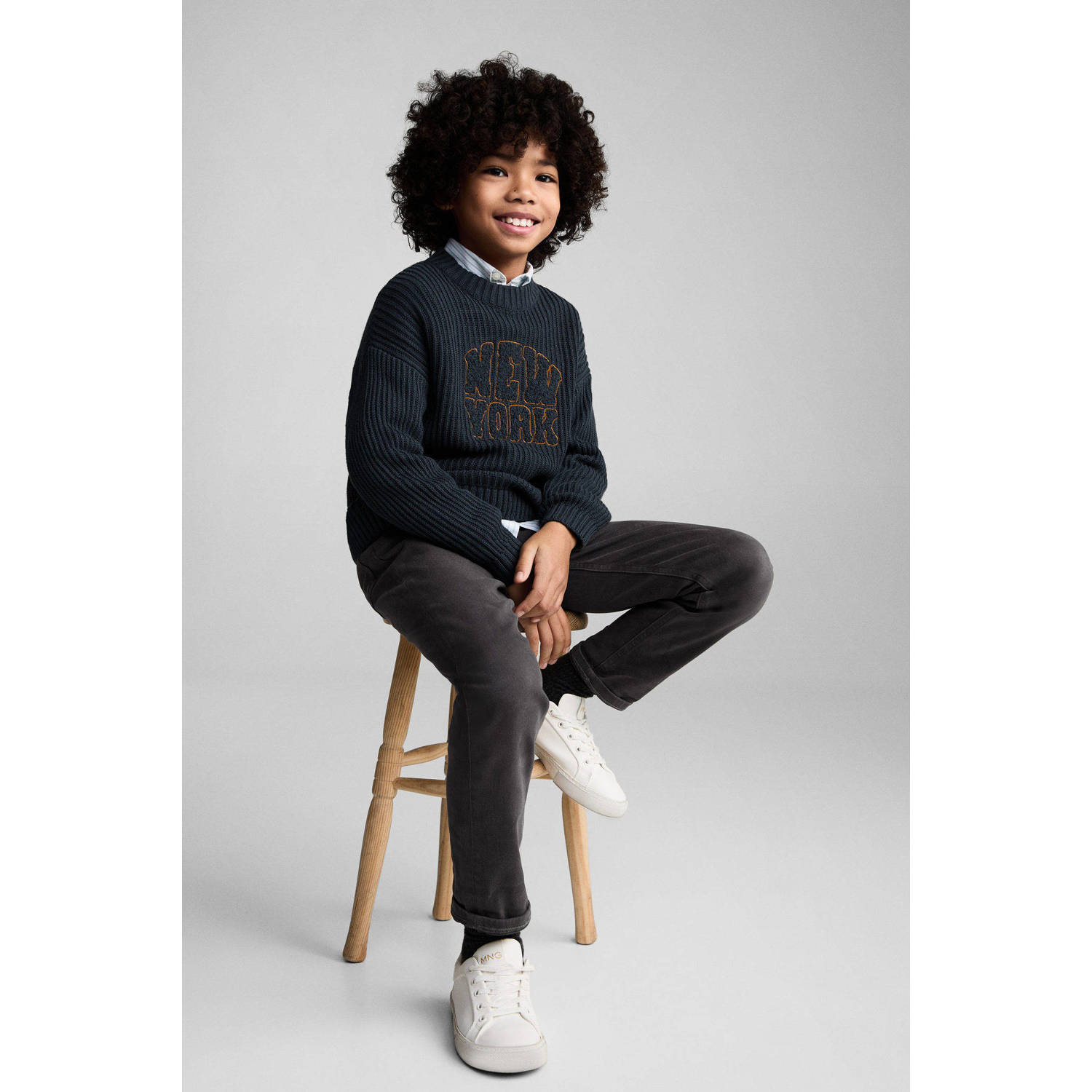 Mango Kids straight casual broek antraciet
