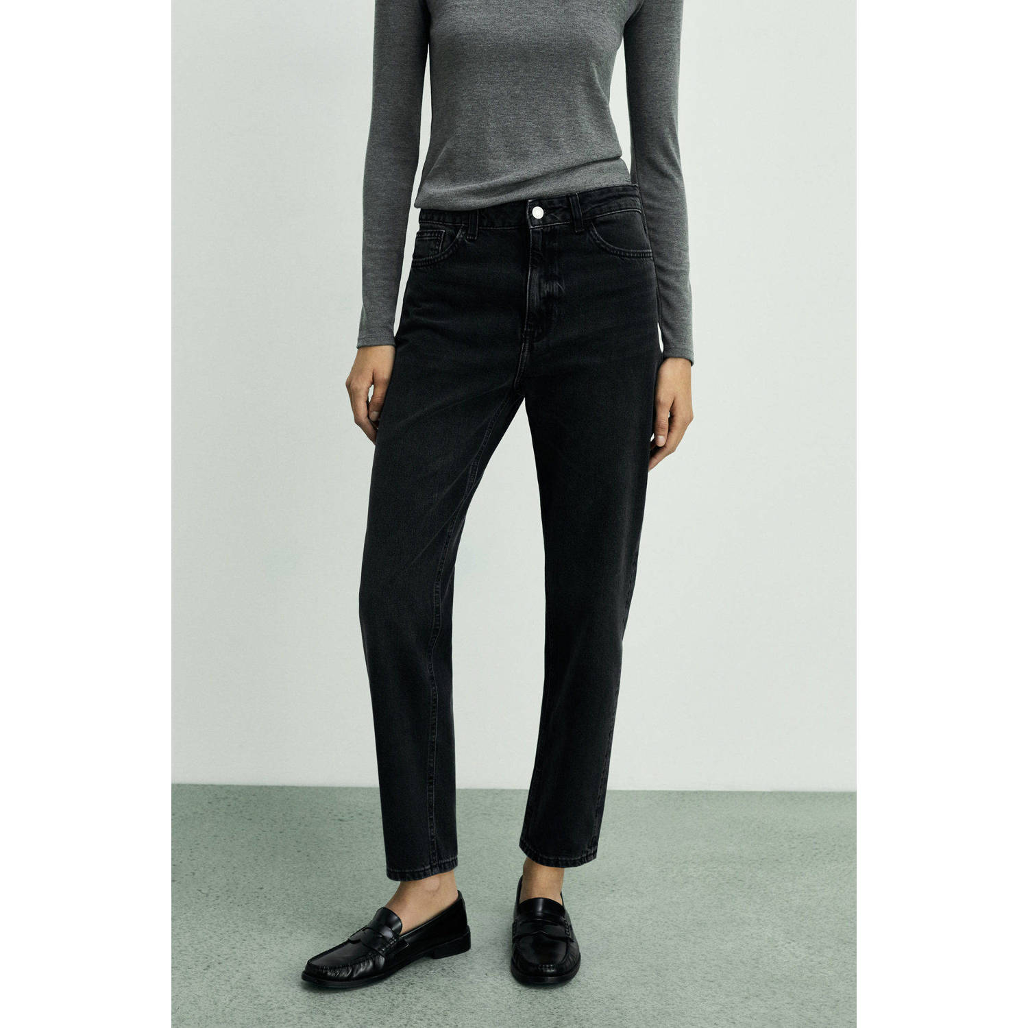 Mango high waist mom jeans black denim