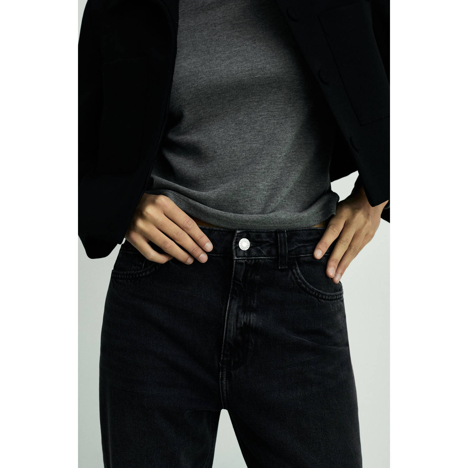 Mango high waist mom jeans black denim