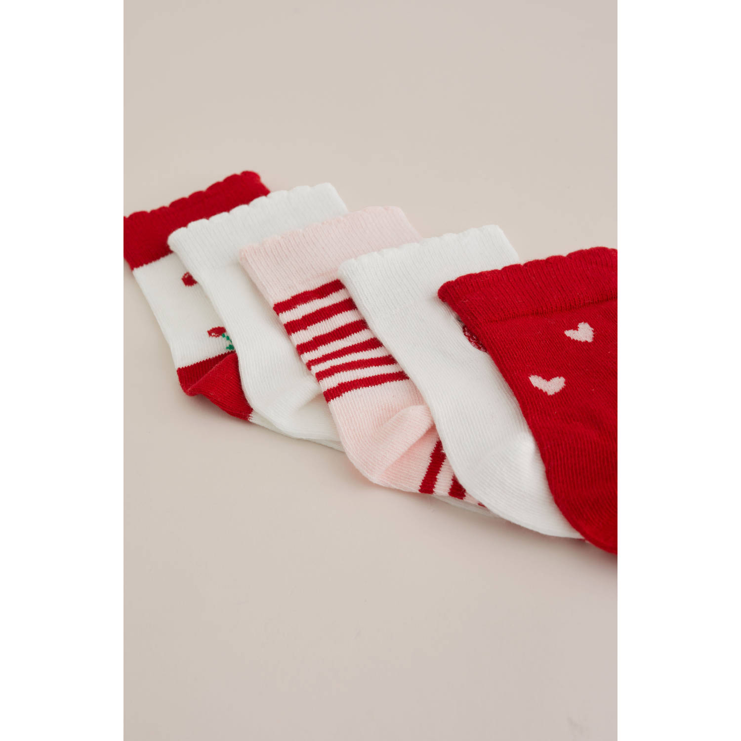 WE Fashion sokken (set van 5) rood lichtroze wit