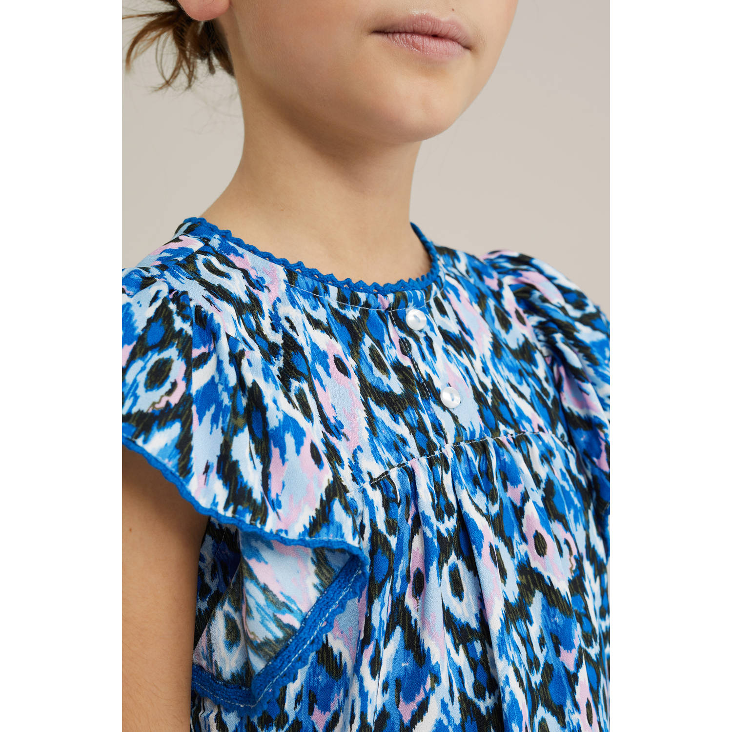 WE Fashion blousetop blauw roze zwart