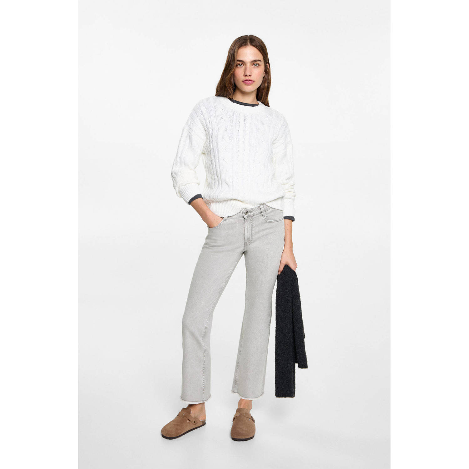 MANGO TEEN regular waist flared jeans grey denim